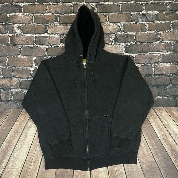 Vintage Y2K Volcom Full Zip Hoodie Men’s Medium Gray AOP Sherpa Lined Skater - Picture 1 of 15